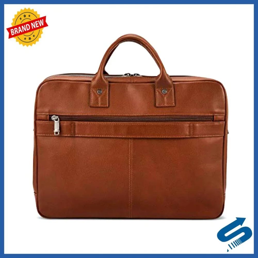 Leather Toploader Briefcase with Laptop Sleeve, Professional Business Bag
